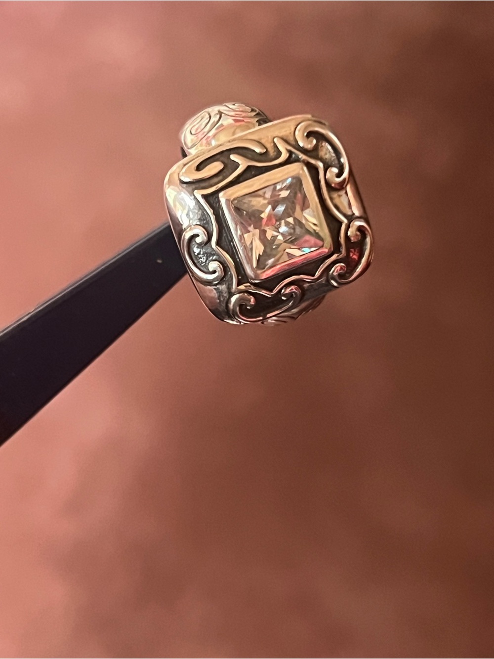 Silpada Silver Ring with Clear Square Stone and Filigree - Picture 9 of 16